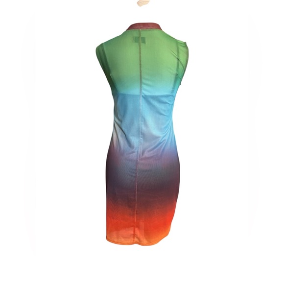 Pistola 2 piece Fine Mesh Rainbow Mini Dress Sz Small Festival Coachella Stretch - Picture 3 of 9